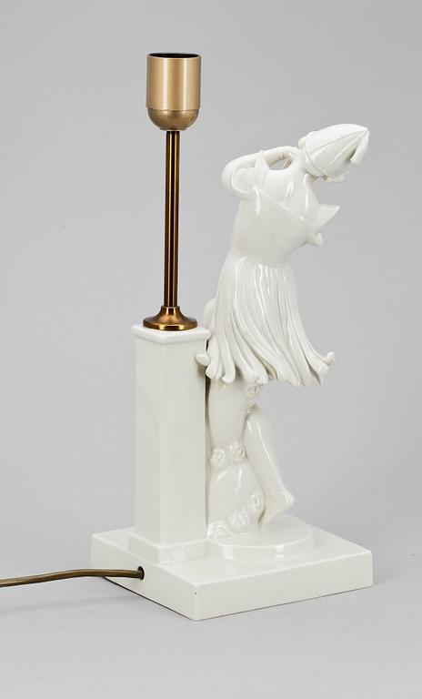 BORDSLAMPA, porslin, Schwarzburger-Werk-Staetten, inpressad sign för Gustav Oppel. 1920-tal.
