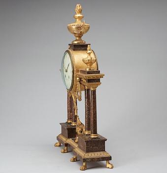 A late Gustavian porphyry imitation and gilt wood mantel clock by W. Pauli.