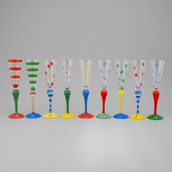 ANNE NILSSON, Nine champagne glasses, 'Clown' by Orrefors, designed in 1992.