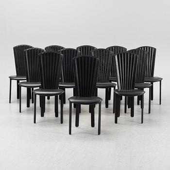Twelve black leather 'Sossano' chairs, Quia, Italy.