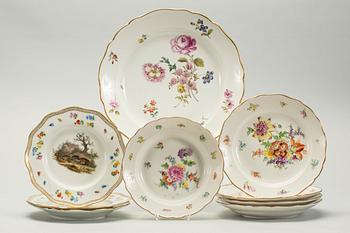 SERVISDELAR, Meissen 7 (+2) delar, 18/1900-tal.
