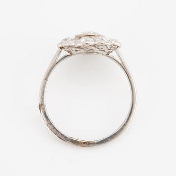 Ring, cushion-cut model, set with old-cut diamonds.