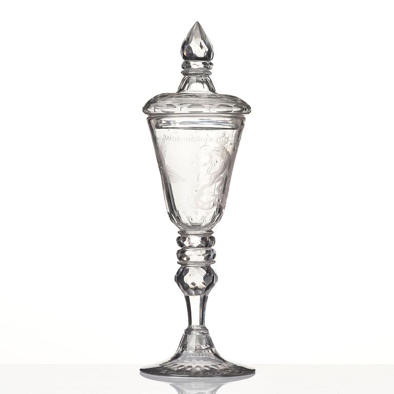 A large engraved goblet, Kungsholms glasbruk, 18th century.