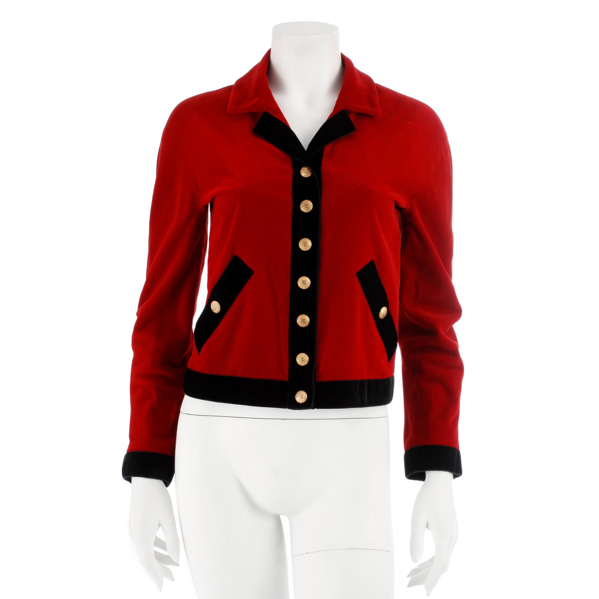 CHANEL, a red and black velvet jacket. Size 38.