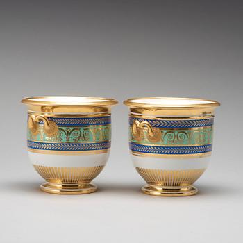 A pair of Russian wine coolers from the Golden Service, Imperial porcelain manufactory, St Petersburg, Empire.