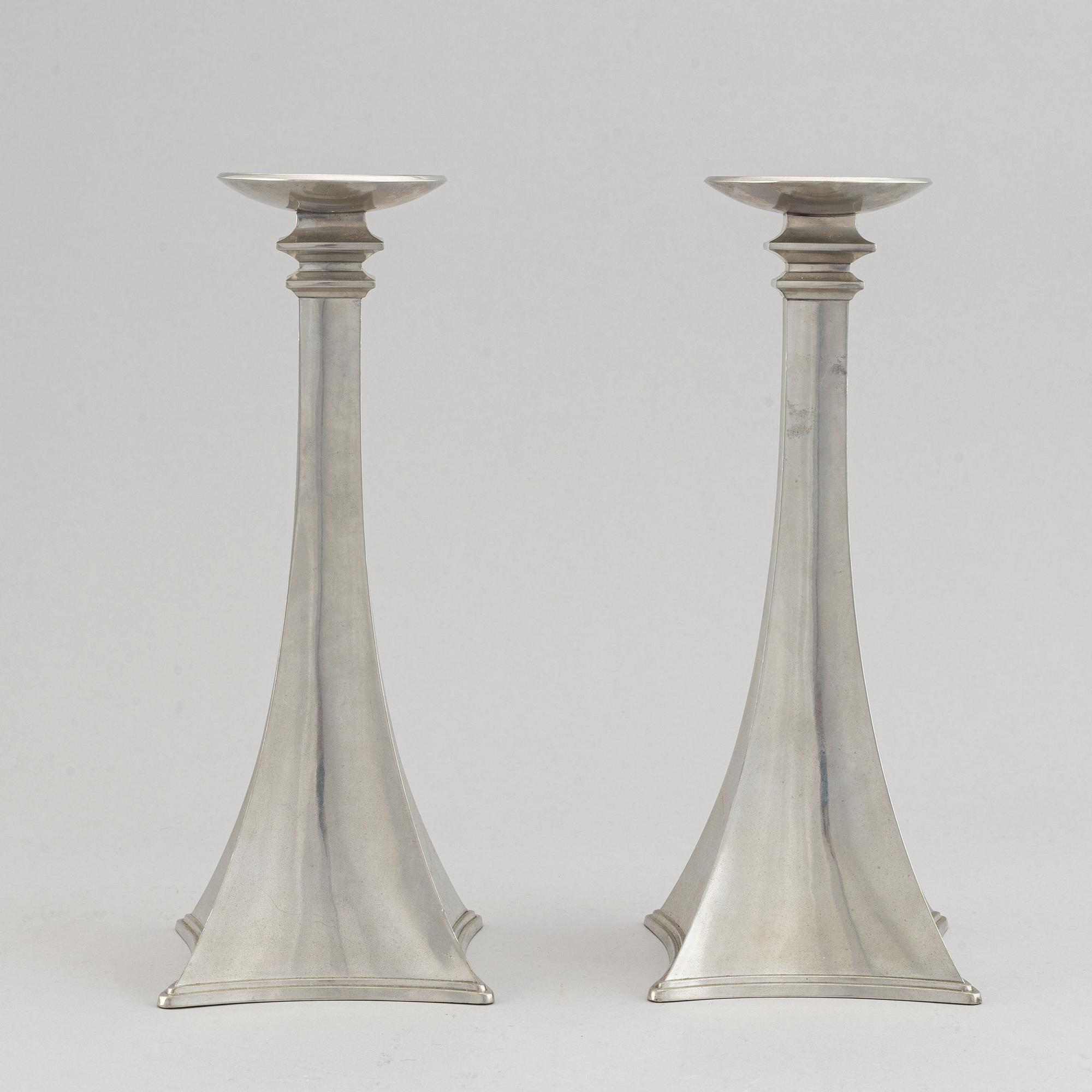 Just Andersen, ljusstakar, ett par, tenn, Danmark, 1920-30-tal.