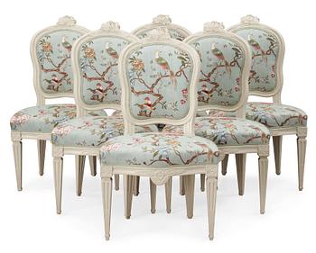 454. Six Gustavian late 18th century chairs by M. Lundberg, master 1775.