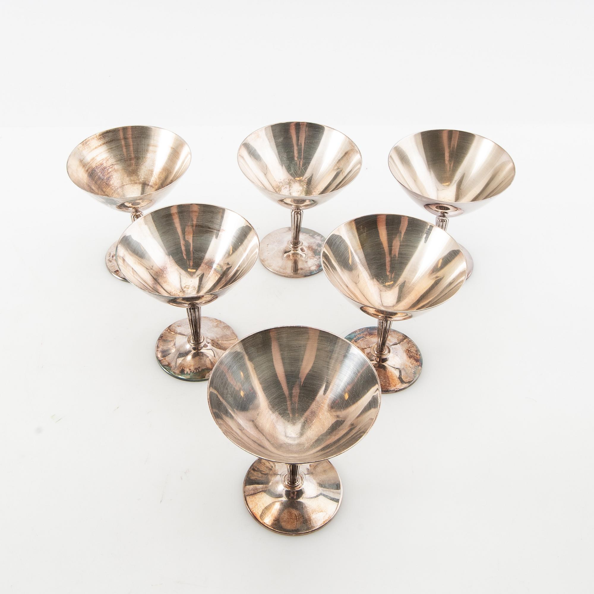 Cocktailbägare, 6 st, silver, GAB, Stockholm 1954.