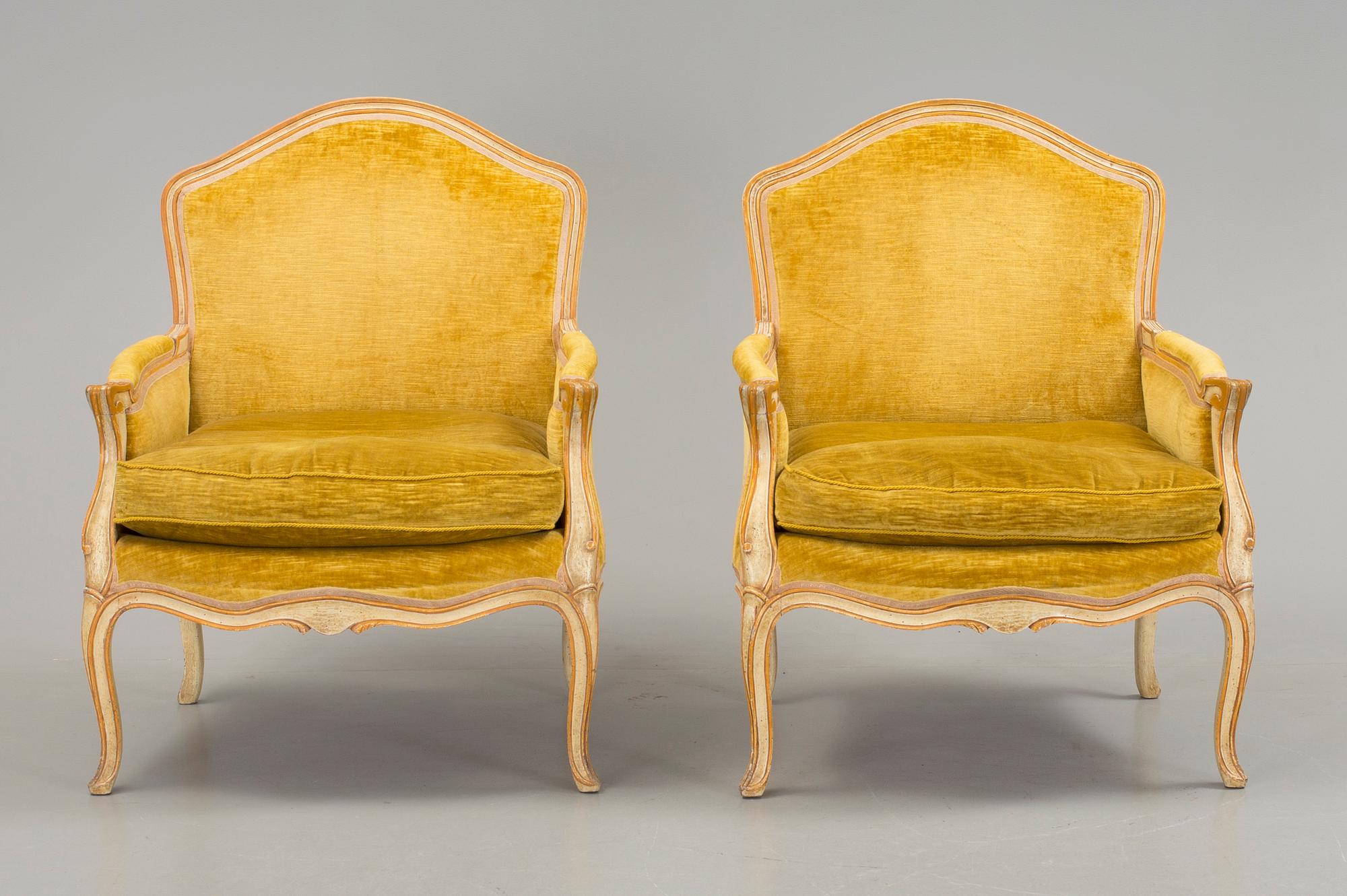 BERGÈRER, ett par, rokokostil, 1900-tal.