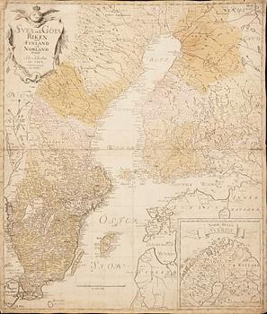 Georg Biurman, map of Sweden and Finland, hand colored copper engraving, Stockholm 1790.