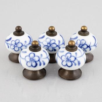 A set of five 'Blue Fluted' porcelain knobs, Royal Copenhagen.