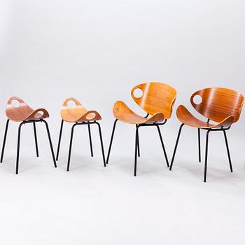 OLOF KETTUNEN, two mid-20th century '706' chairs and two '702' stools for Merivaara Finland.