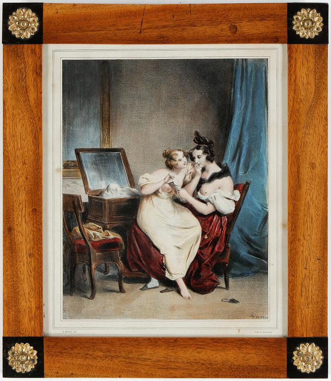 ACHILLE DEVÉRIA, efter, ett par färglitografier, tryckt av Lemercier, 1800-tal.