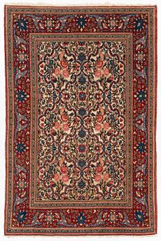 An antique Mobarkeh Esfahan rug, c. 217 x 142 cm.