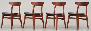 Four Hans J Wegner 'CH-30' teak and black leather chairs, Denmark, 1950-60's.