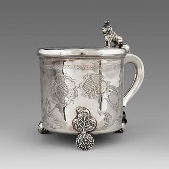 119. A Norwegian 17th century parcel-gilt silver tankard, mark of Hans Jorgensen Bull (Trondhjem 1660-1684).