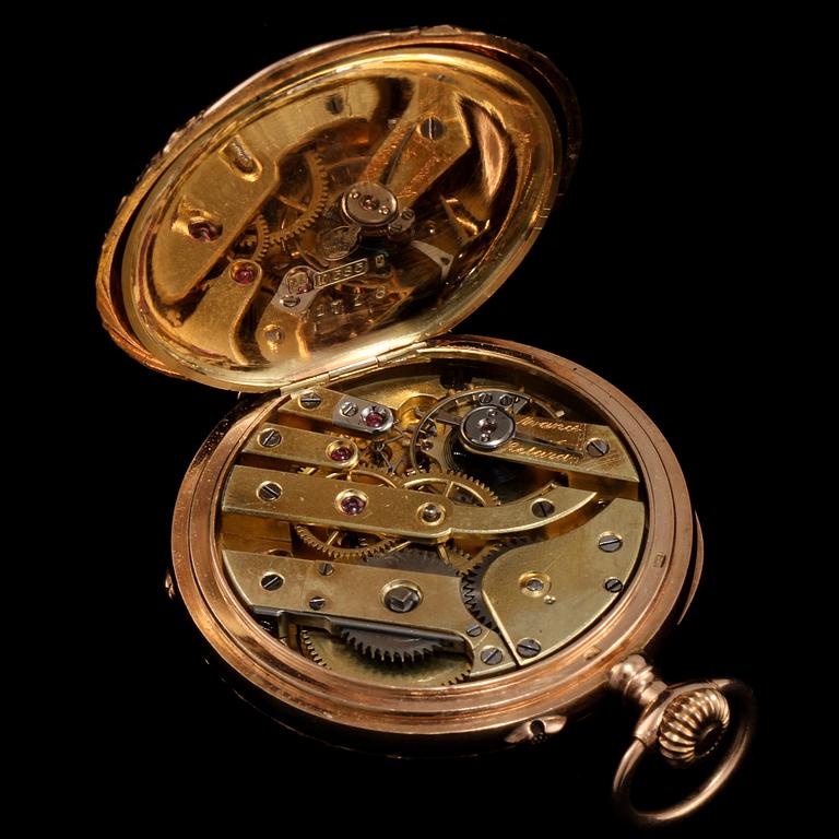 FICKUR, 14k guld, Schweiz, sekelskifte 1800/1900-tal. Vikt 31 g.