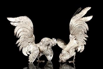 BORDSDEKORATIONER, ett par, silver 800/1000, Florens, Italien. 1900-tal. Tot vikt ca 1760 g.