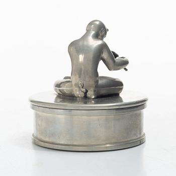 Nils Fougstedt, a pewter and brass lidded jar, Firma Svenskt Tenn, 1949, the jar with model nr A31.