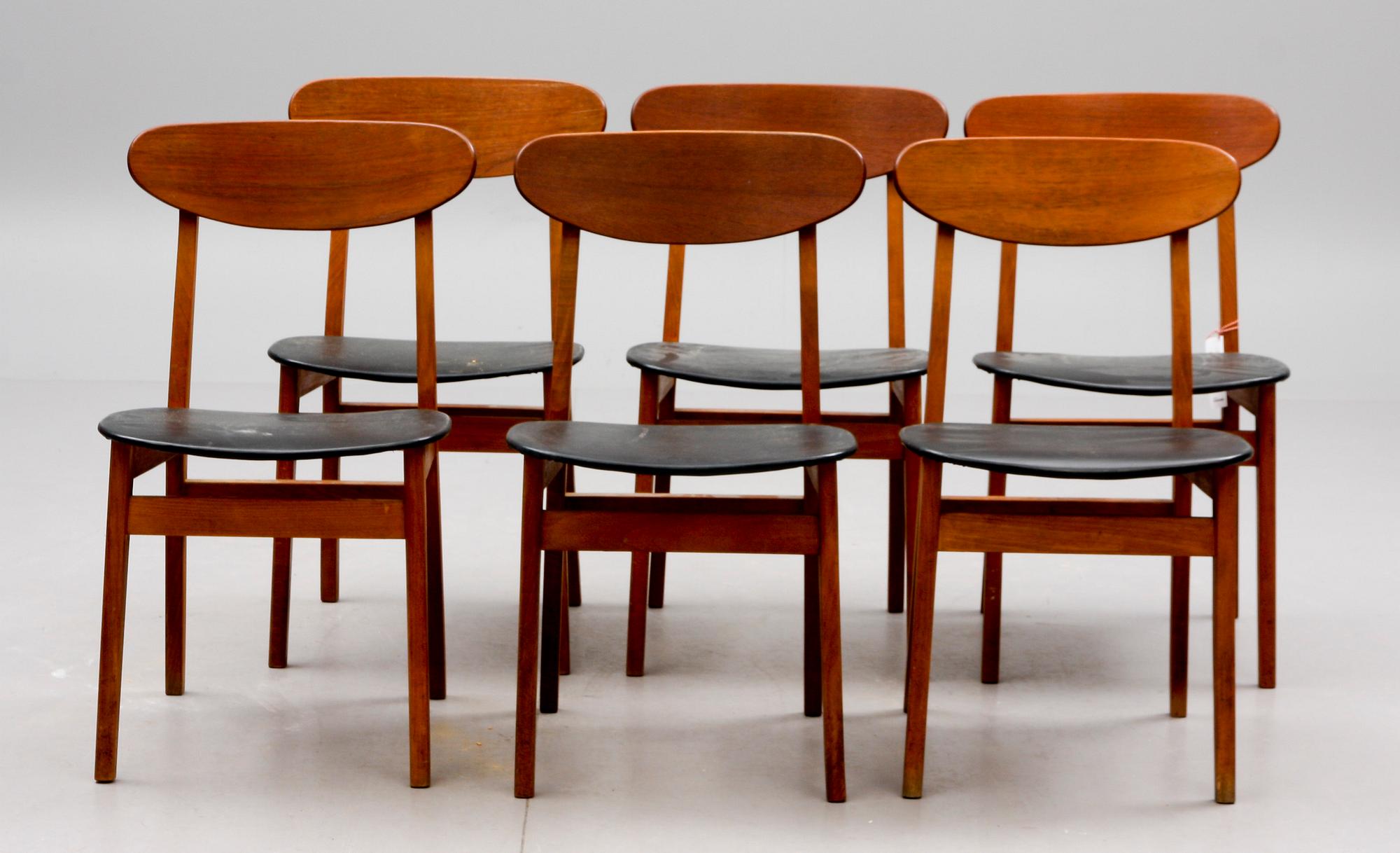 STOLAR, 6 st, teak och bok, Danmark. 1900-talets mitt.