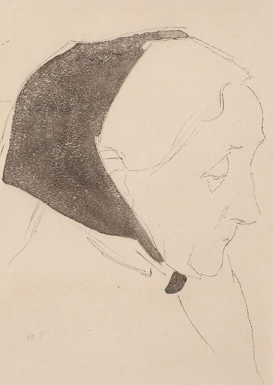 Helene Schjerfbeck, Woman with a black head-scarf.