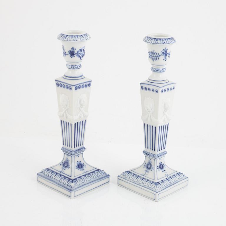 Candlesticks, a pair, porcelain, "Musselmalet", Royal Copenhagen, Denmark, 1969-1974.