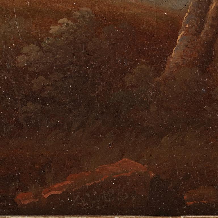 Anders Holm, Day & Night, Pastoral landscape with figures, buildings and animals.