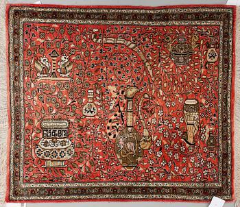 A RUG, AN OLD SILK QUM, ca 75 x 65 cm.