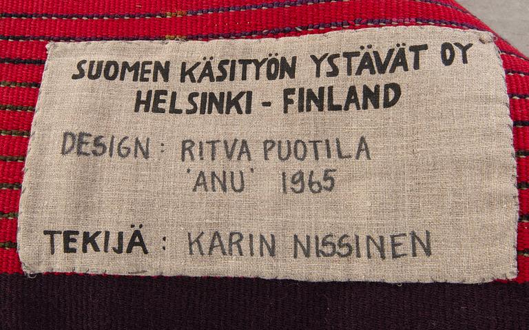 A Ritva Puotila pile rug "Anu" dated 1965 ca 125 x 84 cm.