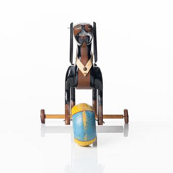 Brio, träleksak i form av en tax med boll, Sverige, 1900-talets första hälft.