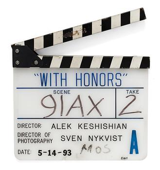 21. CLAPPER BOARD from the movie-making of the movie "With Honors", USA 1993. Director: Alek Keshishian.
