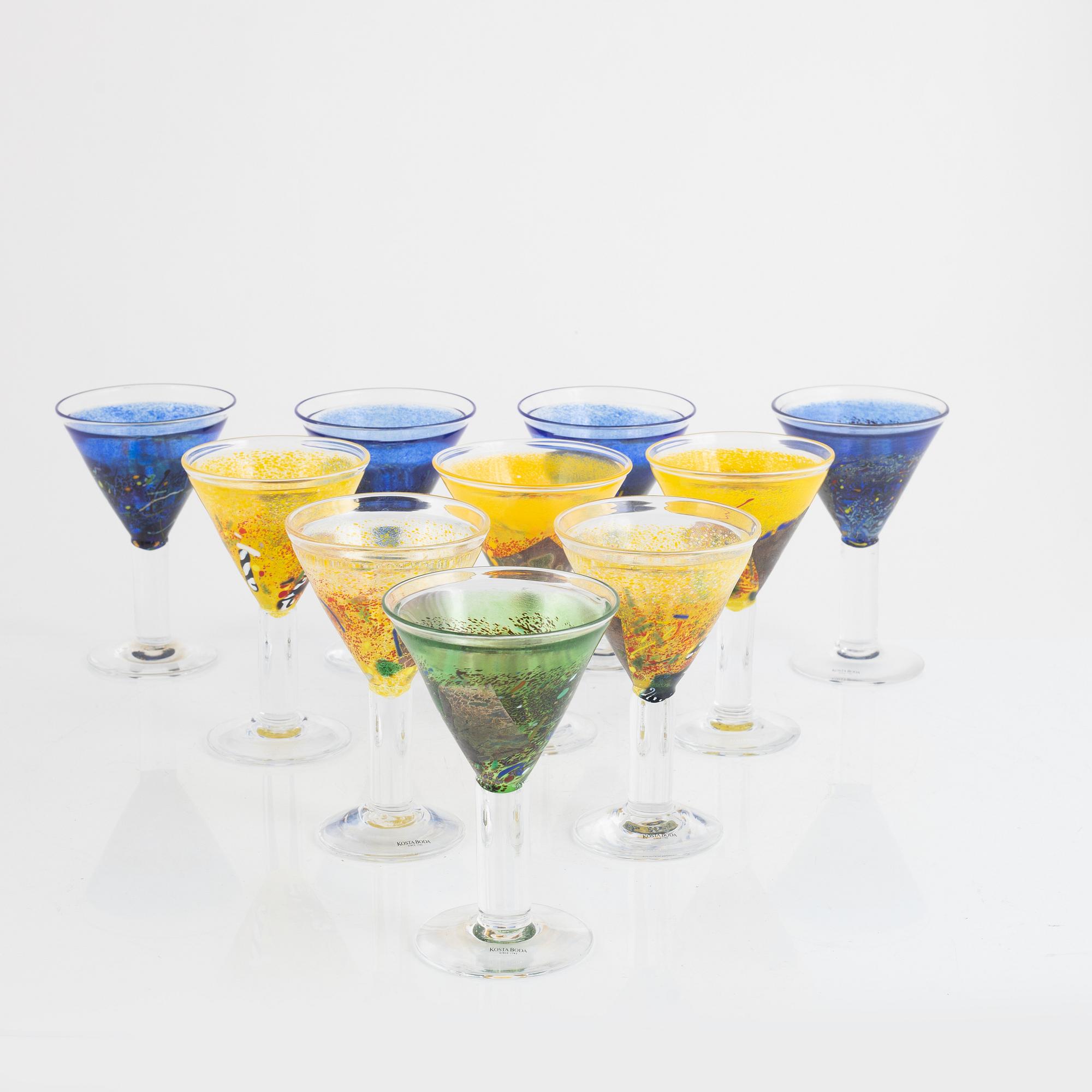 Bertil Vallien, coctailglas 10 st, "Satellite", Kosta Boda.