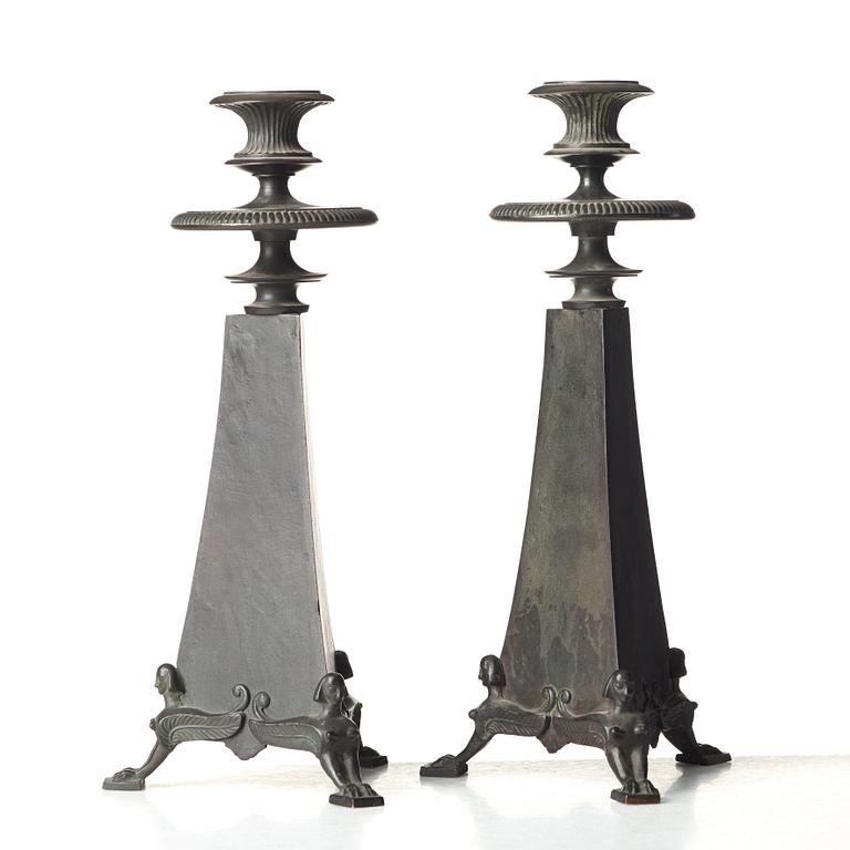 MELCHIOR WERNSTEDT, a pair of Swedish Grace candelsticks by Herman Bergman AB 1925.