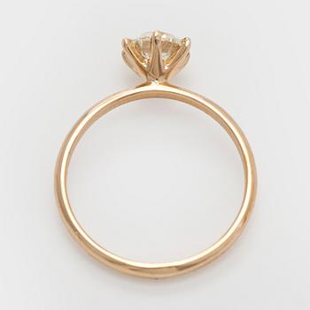 Sormus, briljanttihiottu timantti 1,00 ct, 14K kultaa.