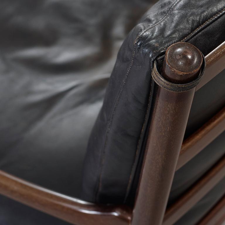 Ole Wanscher, a stained mahogany and black leather 'Colonial Chair', 'PJ 149', Poul Jeppesen, Denmark.