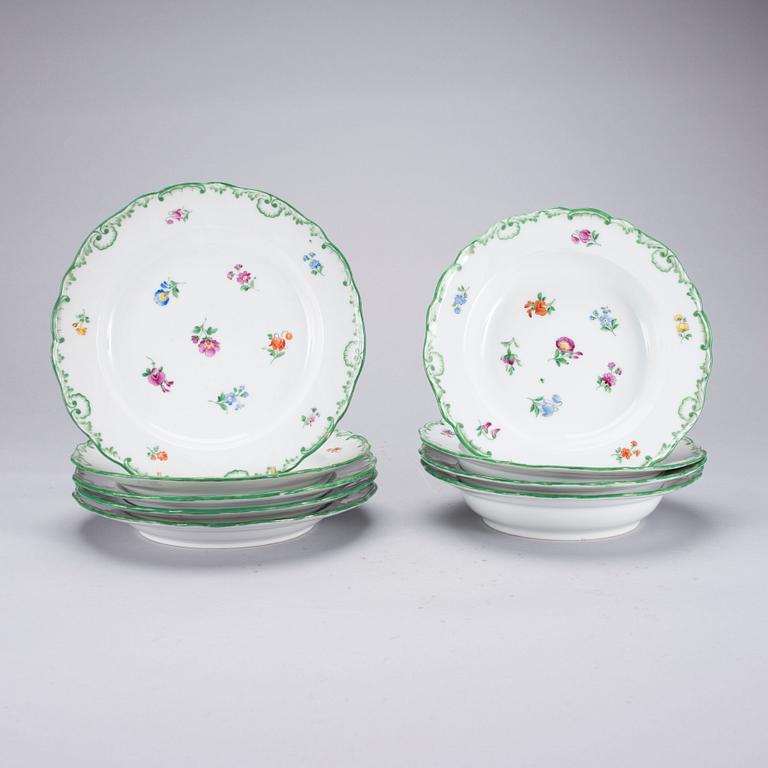 TALLRIKAR, 4+5 st, porslin, Meissen, 1900-luku.