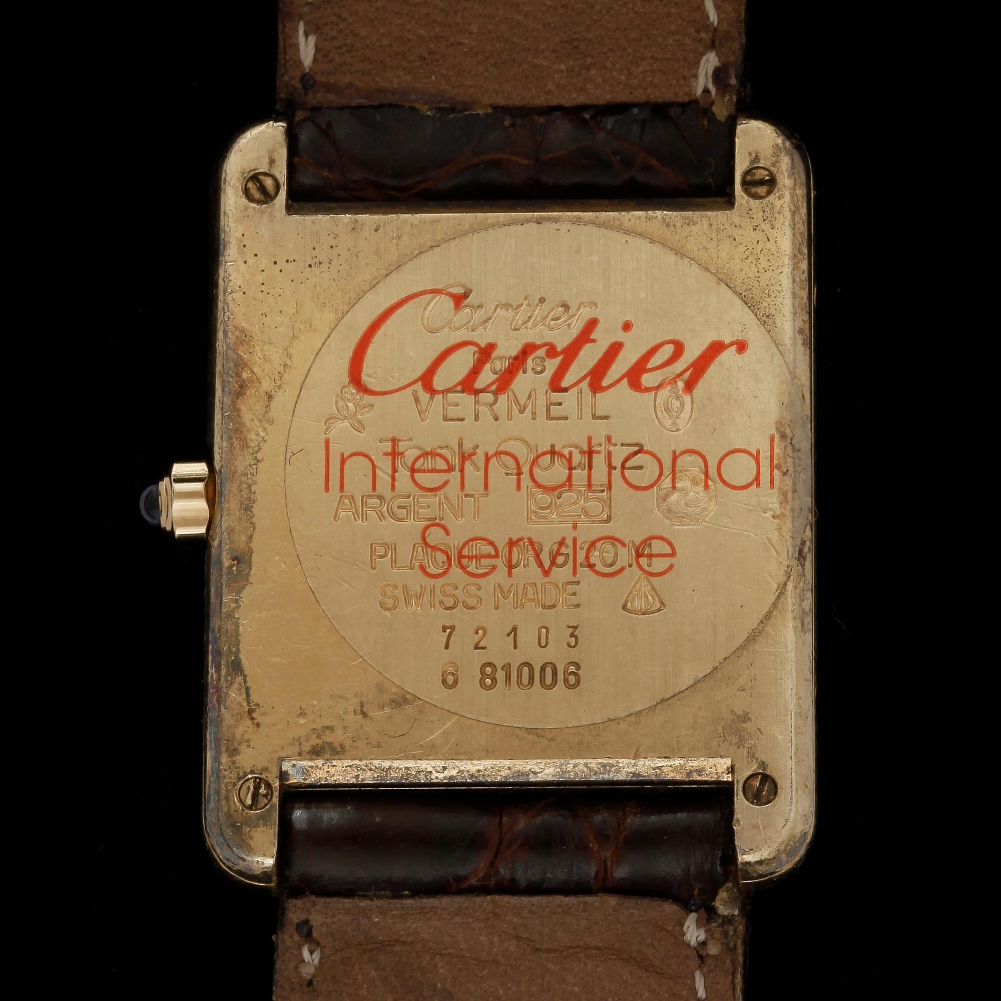 ARMBANDSUR, Cartier, Tank, De Must, förgyllt silver, quartz.