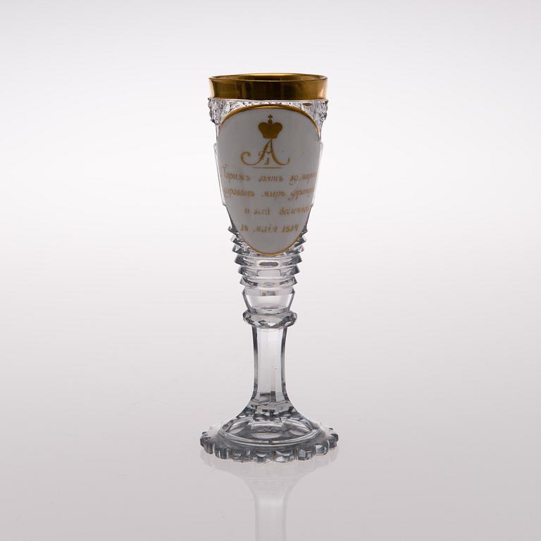 CHAMPAGNEGLAS, Alexander I, kejserliga glasfabriken St. Petersburg, circa 1814.