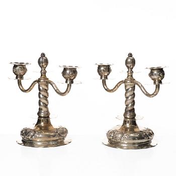 C.G. Hallberg, Kandelabrar, ett par, silver, barockstil, Stockholm 1946.