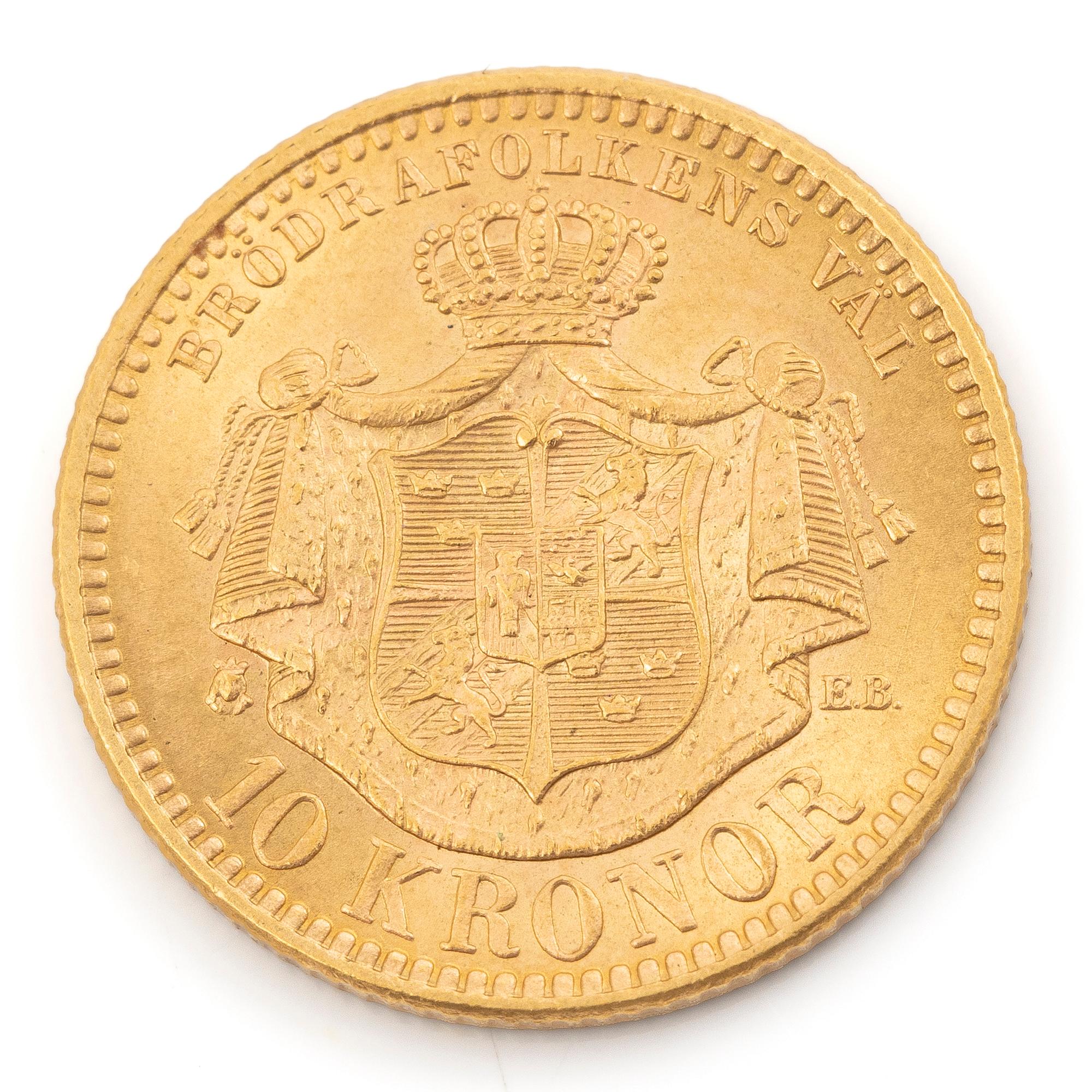 Gold coin, Sweden, Oscar II, 10 kronor, 1901.