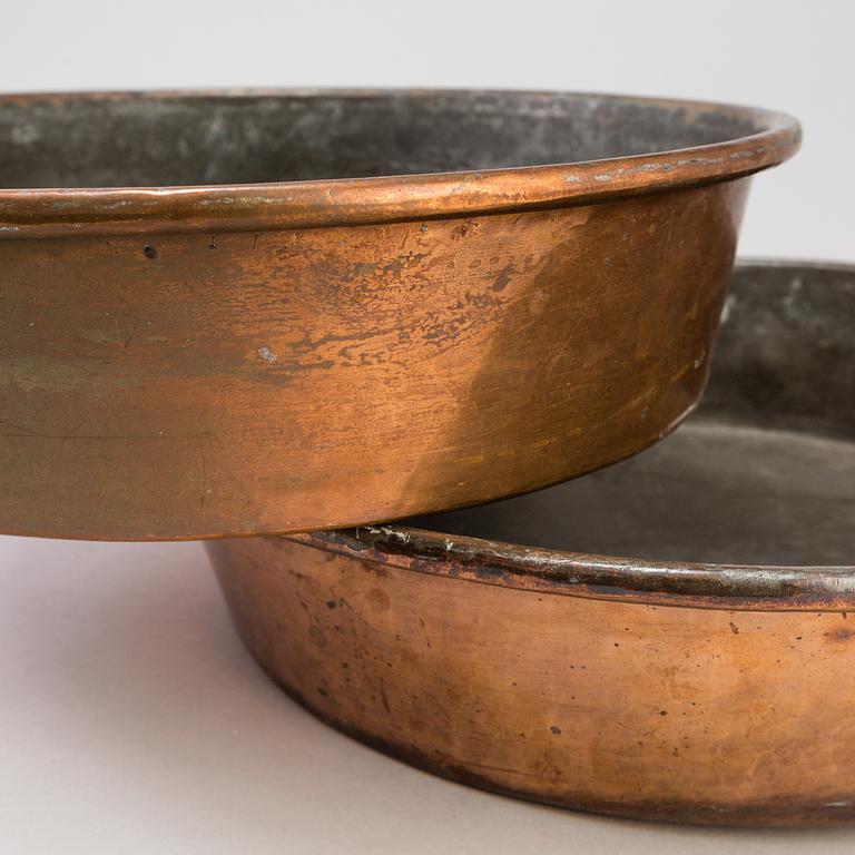 A set of 2 pieces Swedish 19th century COPPER COOKWARE, marked "ANS".