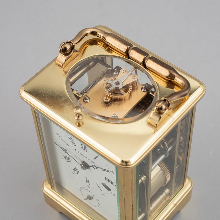 A brass table clock from Tiffany & Co.