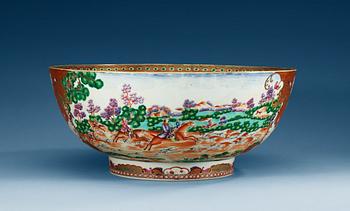 1615. A large famille rose 'European Subject' Hunting punch bowl, Qing dynasty, Qianlong (1736-95).