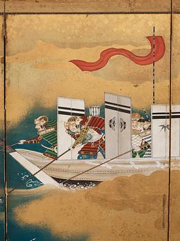 A Japanese six fold screen, Edo. Signed.