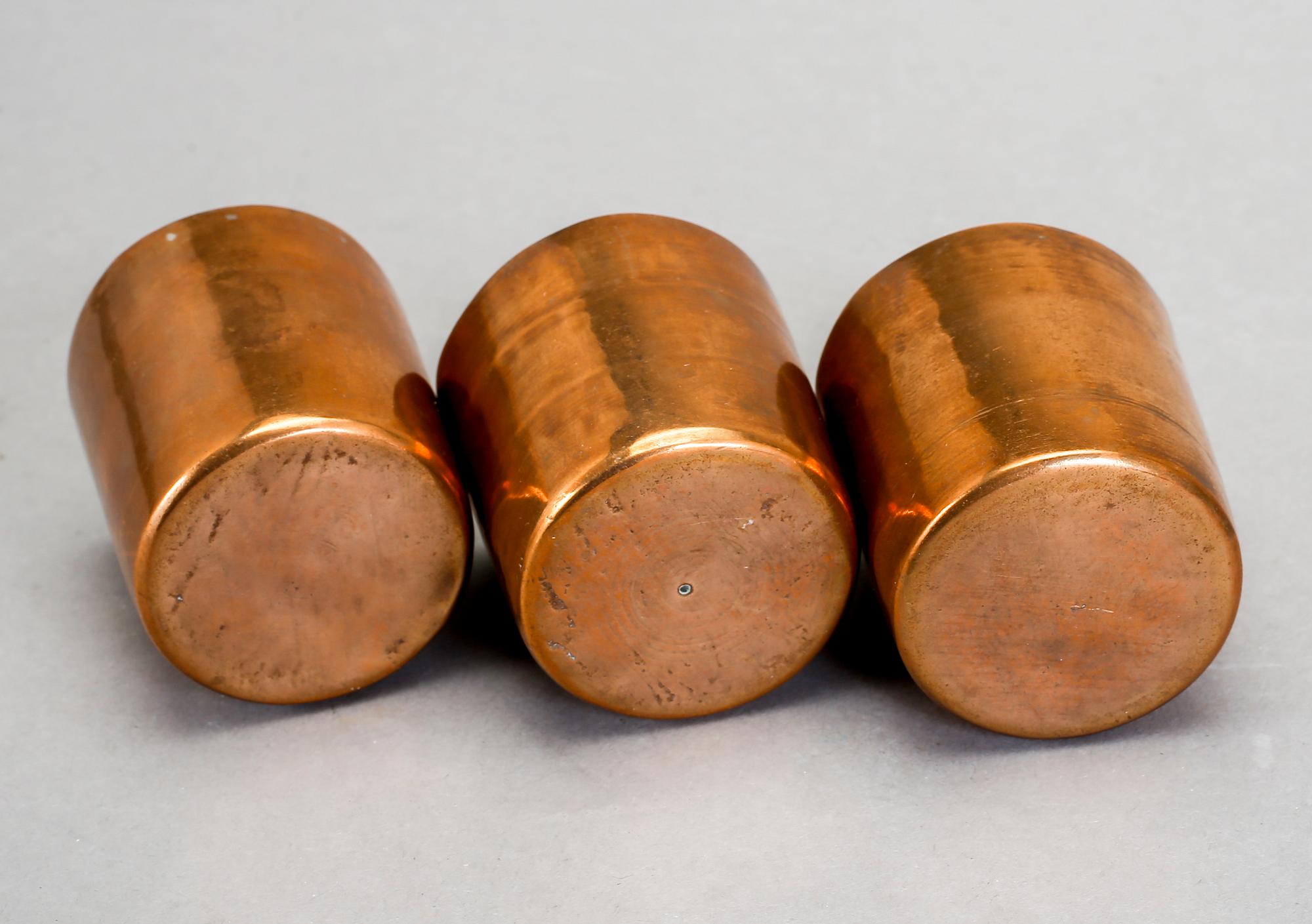 BÄGARE, 3 st, koppar, 1800/1900-tal.