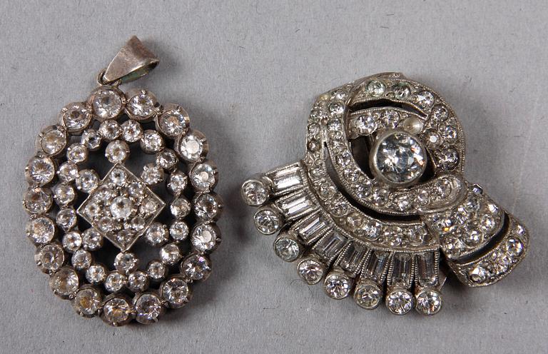 PARTI SMYCKEN, 7 delar, metall, markasiter och paste, 1900-tal.