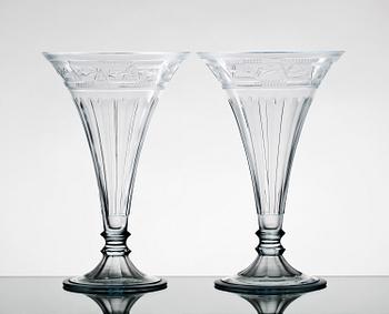VASER, ett par, glas, Art Deco, Simon Gate, Orrefors, sign o dat -29.