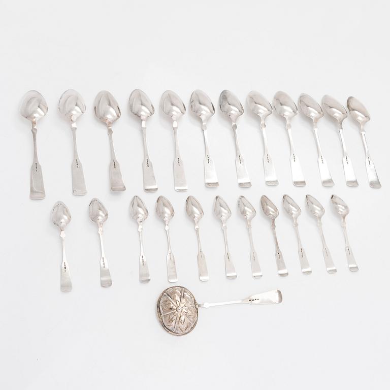 A 25-piece set of 1870s silver spoons, maker's mark of Wilhelm Pettersson, Turku Finland 1873 and 1874.