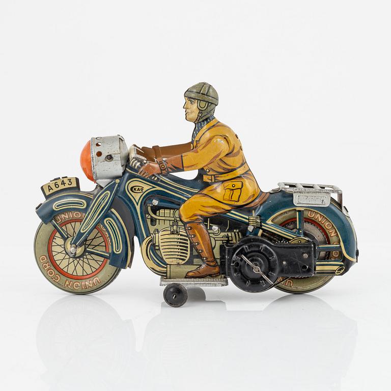 A tin motorcycle, Arnold, Germany, around mid 20th Century.