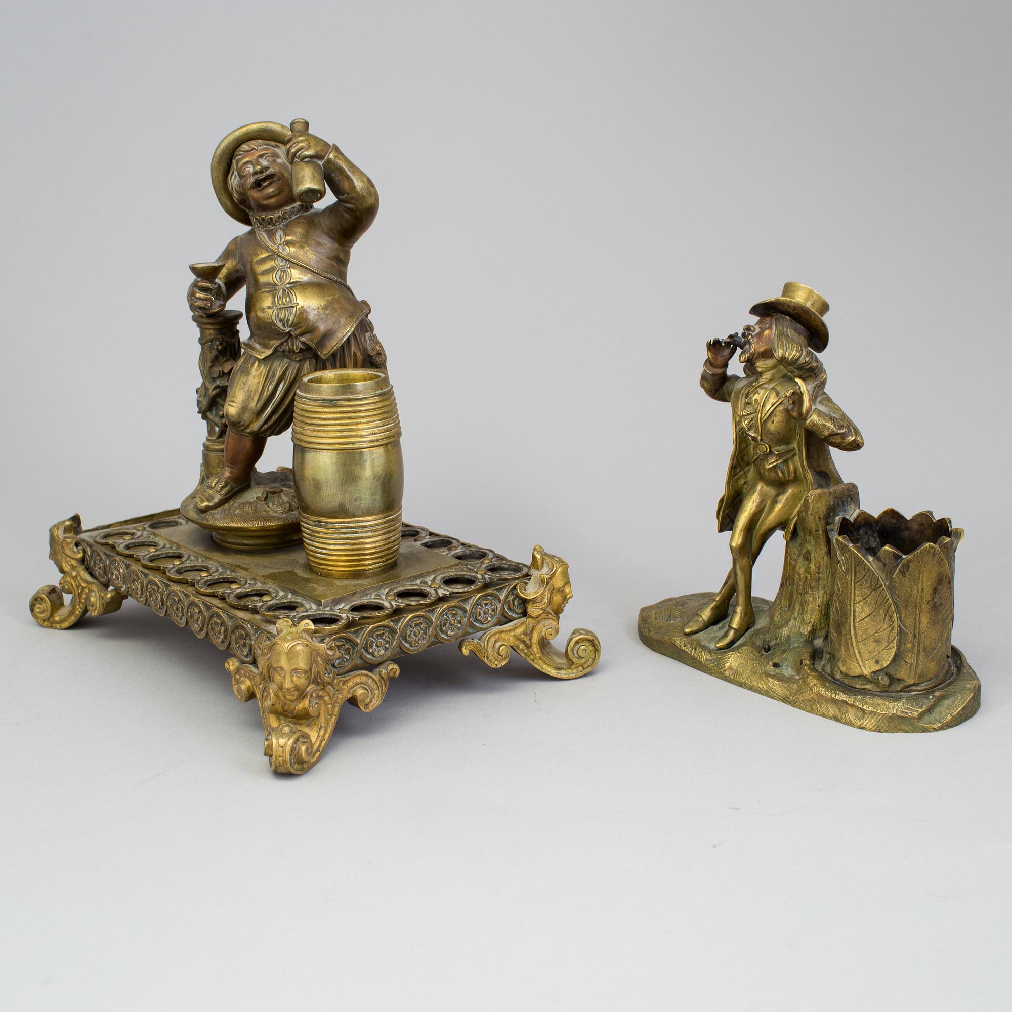TWO BRONZE INK STANDS, second half of the 19th century.